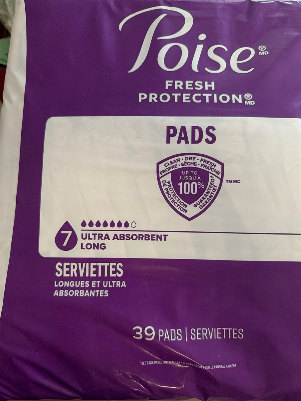 Poise Ultra Absorbent Long Pads - Purple (39 Count) 7 ultra